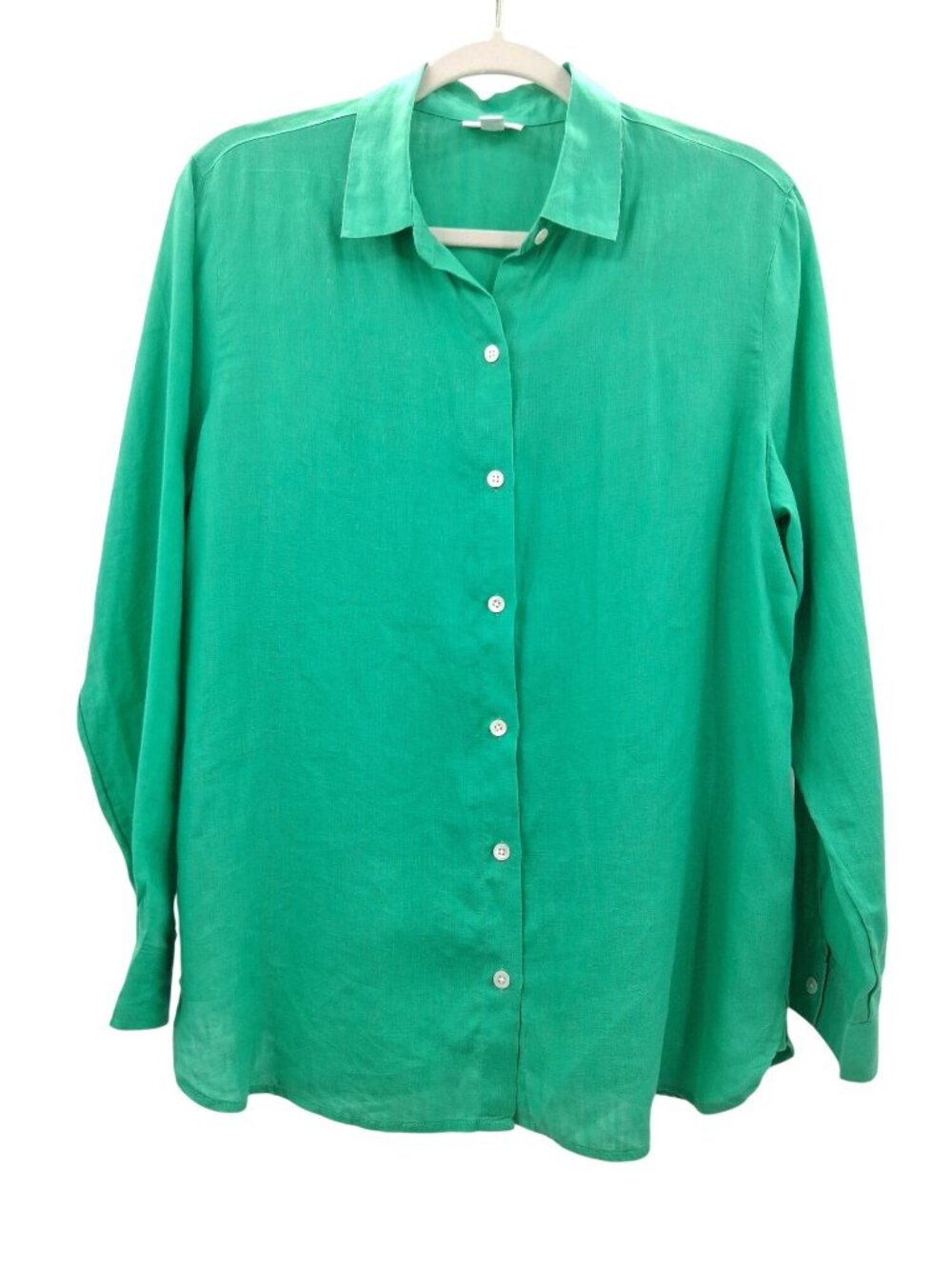 J. Jill Love Linen Green Button-Up Shirt Size Small 100% Linen Long Sleeve